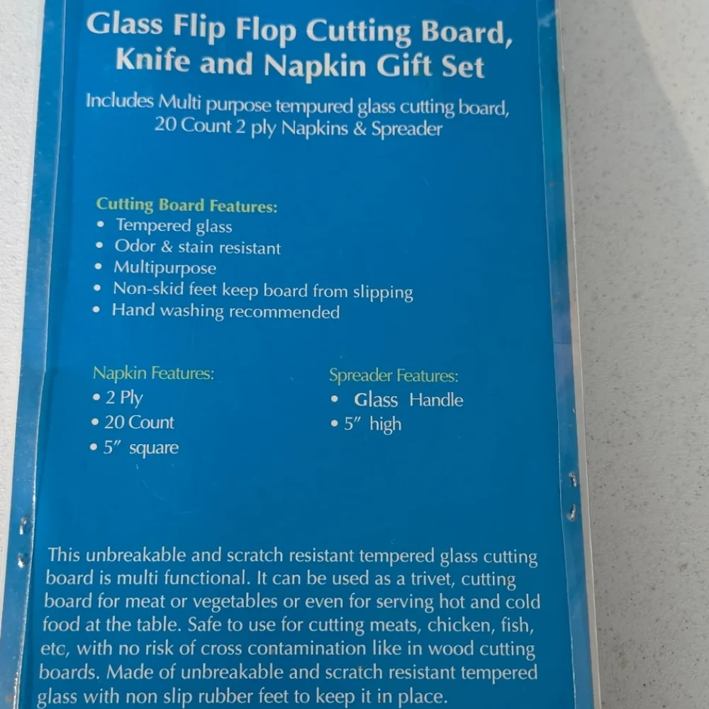 Glass Flip Flop Cutting Board Set with Knife and Napkins